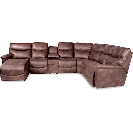 Six Piece Power Reclining Sectional with RAS Chaise and One Power Tilt Headrest Chair